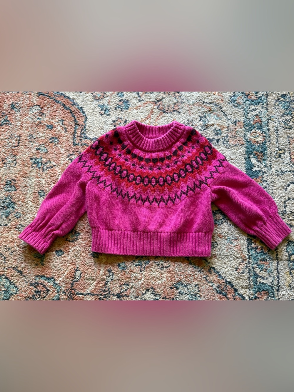 GAP Bright Pink Fair Isle Yoke Sweater